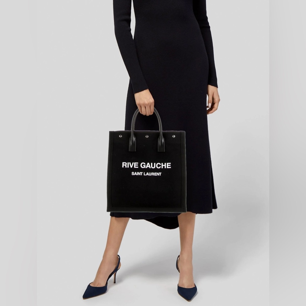 Saint Laurent Black Rive Gauche Tote with White Logo